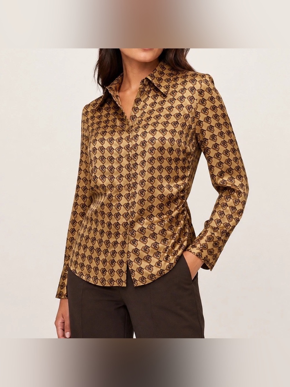 Banana Republic Gold and Brown Geo-Print Button-Down Shirt